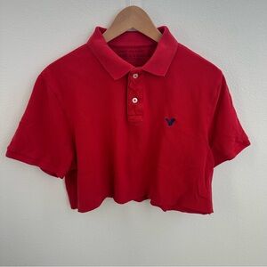 American Eagle Red short sleeve cropped button Polo